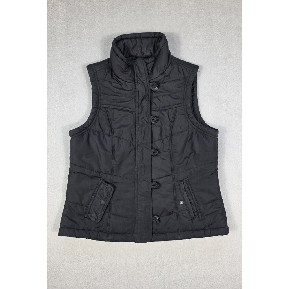 Sonoma Women’s Black Puffer Vest Quilted Full Zip Button Front Size M
